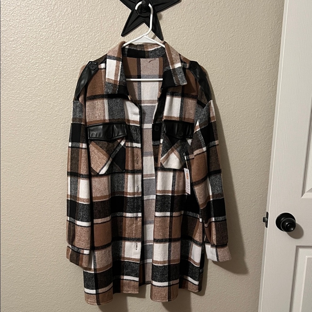 Chloe Flannel Shacket in Black, Brown, and White
